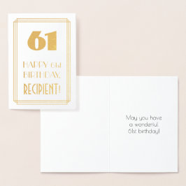 Tarjeta Con Relieve Metalizado 61 Aniversario: Aspecto inspirado en el Art Deco "