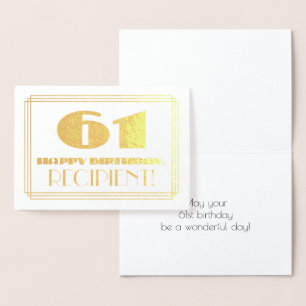 Tarjeta Con Relieve Metalizado 61 Aniversario; Nombre + Art Deco Inspirado Aspect