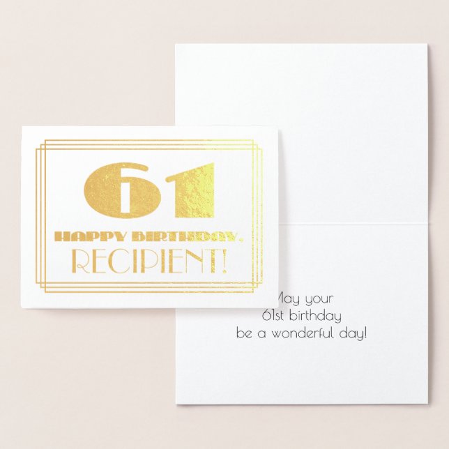Tarjeta Con Relieve Metalizado 61 Aniversario; Nombre + Art Deco Inspirado Aspect (Demostración)