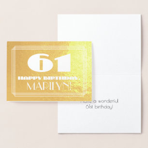 Tarjeta Con Relieve Metalizado 61° cumpleaños: Nombre + Art Deco Inspirado Aspect