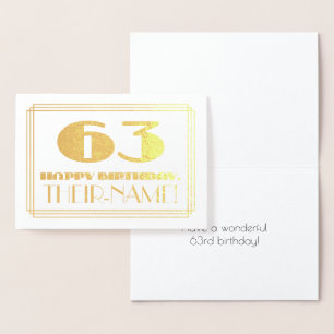 Tarjeta Con Relieve Metalizado 63 Aniversario; Nombre + Art Deco Inspirado Aspect