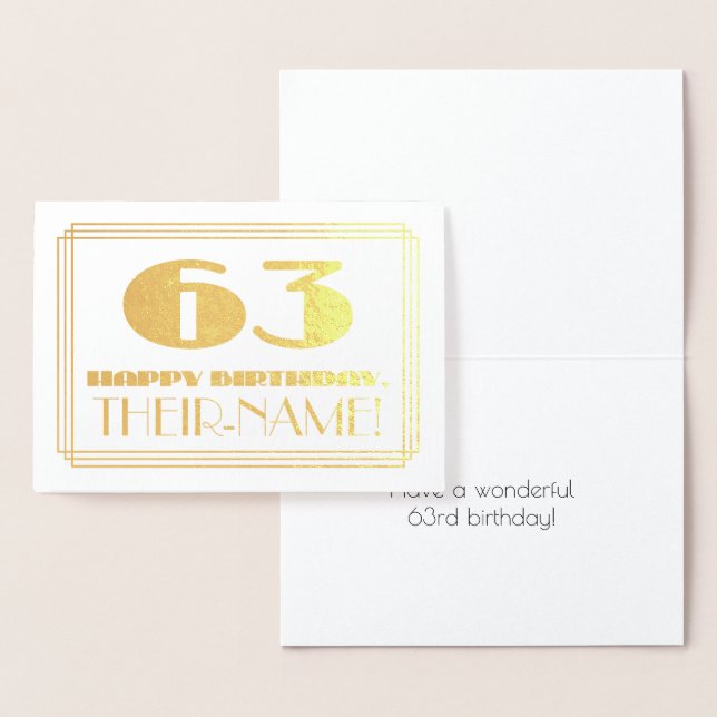 Tarjeta Con Relieve Metalizado 63 Aniversario; Nombre + Art Deco Inspirado Aspect (Demostración)