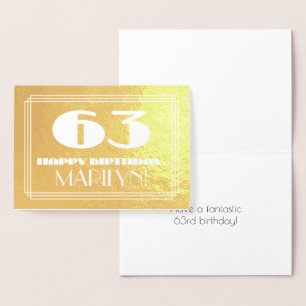 Tarjeta Con Relieve Metalizado 63 Aniversario: Nombre + Art Deco Inspirado Aspect