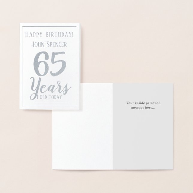Tarjeta Con Relieve Metalizado 65 Años. Diseño Elegante. (Demostración)