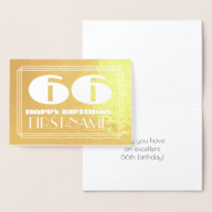 Tarjeta Con Relieve Metalizado 66º cumpleaños: Nombre + Art Deco Inspirado Aspect