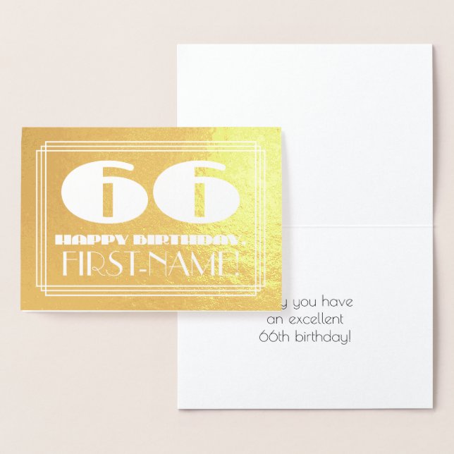 Tarjeta Con Relieve Metalizado 66º cumpleaños: Nombre + Art Deco Inspirado Aspect (Demostración)
