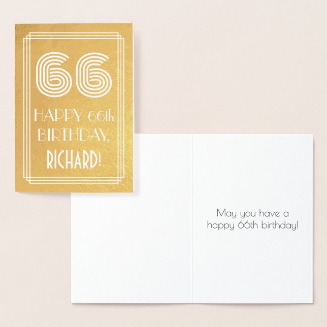 Tarjeta Con Relieve Metalizado 66 Aniversario - Estilo Art Decó Inspirado "66" +  (Demostración)