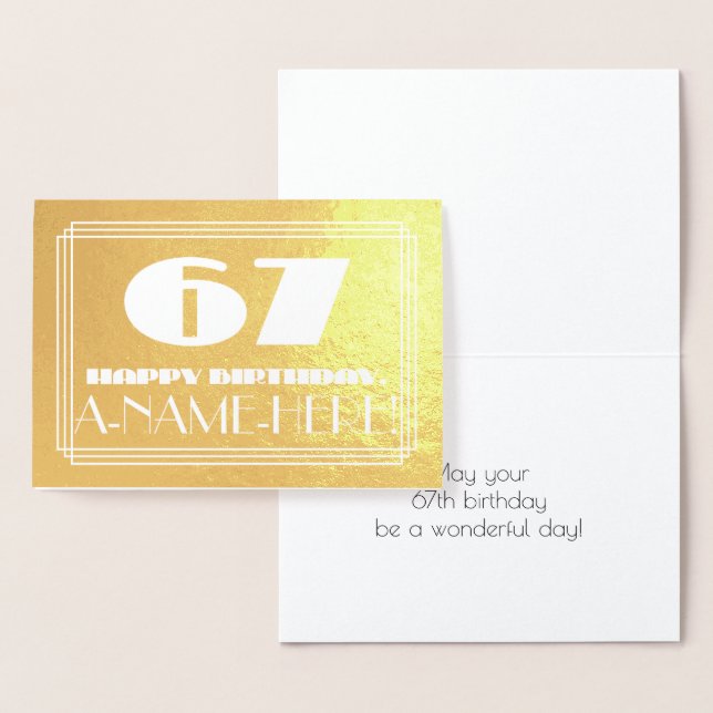 Tarjeta Con Relieve Metalizado 67º cumpleaños: Nombre + Art Deco Inspirado Aspect (Demostración)