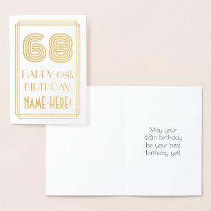 Tarjeta Con Relieve Metalizado 68º cumpleaños - Aspecto inspirado en el Art Deco