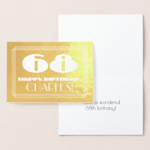 Tarjeta Con Relieve Metalizado 68º cumpleaños: Nombre + Art Deco Inspirado Aspect