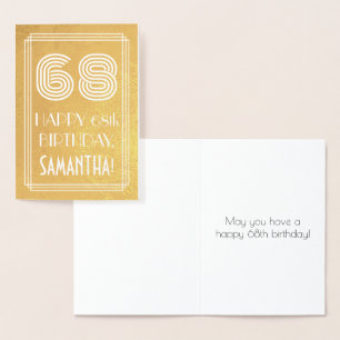 Tarjeta Con Relieve Metalizado 68 Aniversario - Estilo Art Decó Inspirado "68" + 