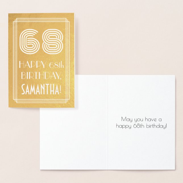 Tarjeta Con Relieve Metalizado 68 Aniversario - Estilo Art Decó Inspirado "68" +  (Demostración)