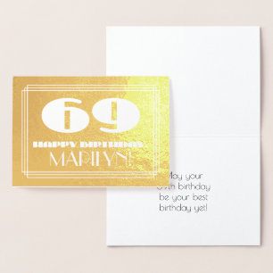 Tarjeta Con Relieve Metalizado 69º cumpleaños: Nombre + Art Deco Inspirado Aspect