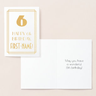 Tarjeta Con Relieve Metalizado 6.º Cumpleaños: Estilo Art Deco inspirado "6" y no