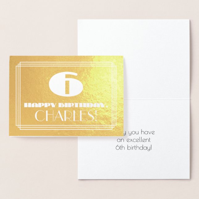 Tarjeta Con Relieve Metalizado 6.º Cumpleaños: Nombre + Art Deco Inspirado Aspect (Demostración)