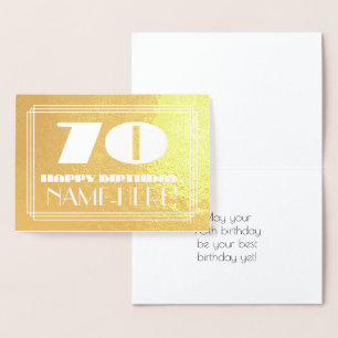 Tarjeta Con Relieve Metalizado 70 Aniversario: Nombre + Art Deco Inspirado Aspect