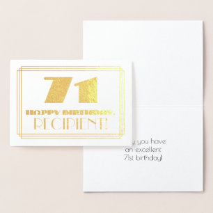 Tarjeta Con Relieve Metalizado 71 Aniversario; Nombre + Art Deco Inspirado Aspect