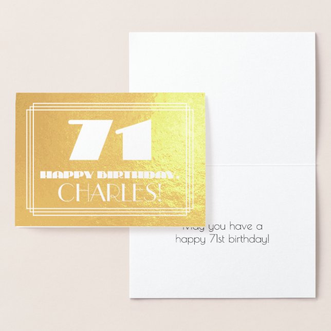 Tarjeta Con Relieve Metalizado 71 Aniversario: Nombre + Art Deco Inspirado Aspect (Demostración)