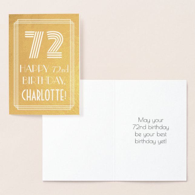 Tarjeta Con Relieve Metalizado 72º cumpleaños - Aspecto inspirado en el Art Deco  (Demostración)