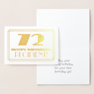 Tarjeta Con Relieve Metalizado 72º cumpleaños; Nombre + Art Deco Inspirado Aspect