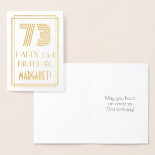 Tarjeta Con Relieve Metalizado 73 cumpleaños - Estilo inspirado en Art Deco "73" 