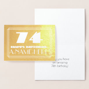 Tarjeta Con Relieve Metalizado 74 Aniversario: Nombre + Art Deco Inspirado Aspect