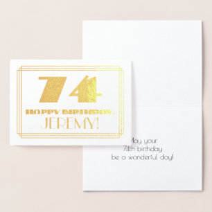 Tarjeta Con Relieve Metalizado 74 Aniversario; Nombre + Art Deco Inspirado Aspect