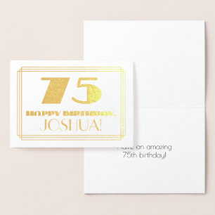Tarjeta Con Relieve Metalizado 75 Aniversario; Nombre + Art Deco Inspirado Aspect