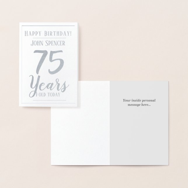 Tarjeta Con Relieve Metalizado 75 Años. Diseño Elegante. (Demostración)