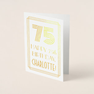 Tarjeta Con Relieve Metalizado 75 cumpleaños - Estilo inspirado en Art Deco "75" 