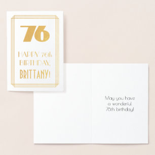 Tarjeta Con Relieve Metalizado 76º cumpleaños: Aspecto inspirado en el Art Deco "