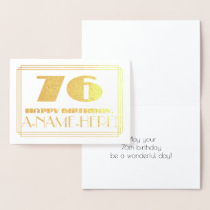 Tarjeta Con Relieve Metalizado 76º cumpleaños; Nombre + Art Deco Inspirado Aspect