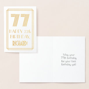 Tarjeta Con Relieve Metalizado 77 Aniversario - Aspecto inspirado en el Art Deco
