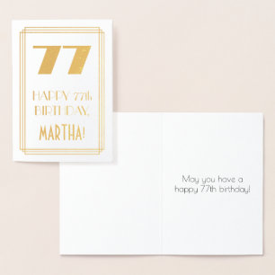 Tarjeta Con Relieve Metalizado 77° cumpleaños: Aspecto inspirado en el Art Deco "