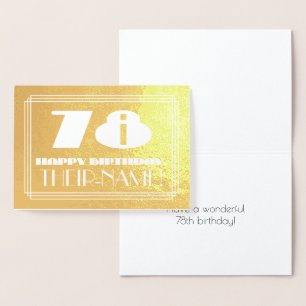 Tarjeta Con Relieve Metalizado 78 Aniversario: Nombre + Art Deco Inspirado Aspect