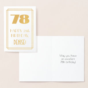 Tarjeta Con Relieve Metalizado 78 cumpleaños: Look inspirado en Art Deco "78" y n