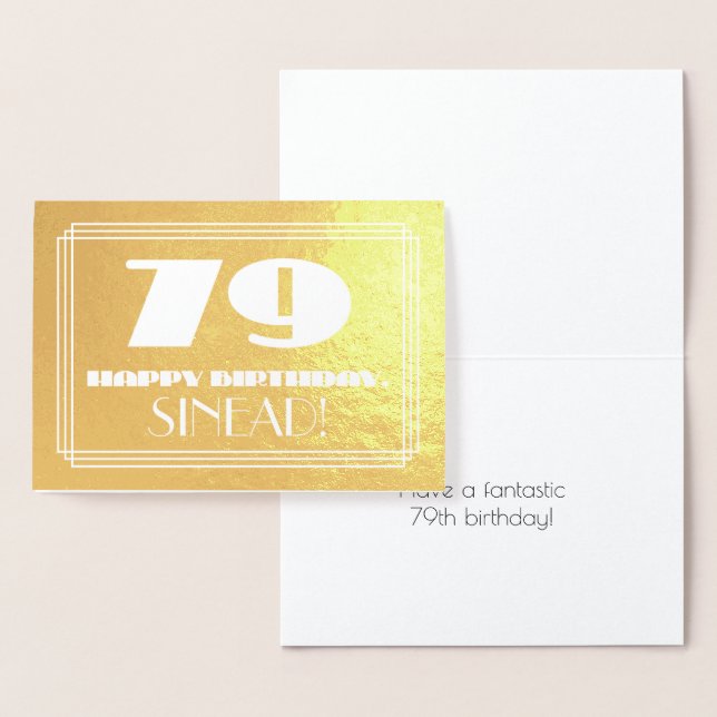 Tarjeta Con Relieve Metalizado 79º cumpleaños: Nombre + Art Deco Inspirado Aspect (Demostración)