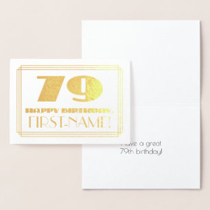 Tarjeta Con Relieve Metalizado 79 Aniversario; Nombre + Art Deco Inspirado Aspect