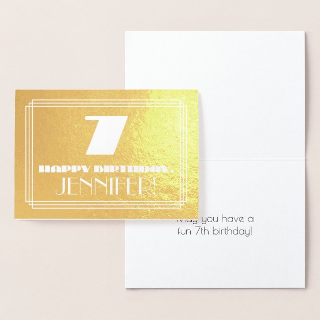 Tarjeta Con Relieve Metalizado 7.º Cumpleaños: Nombre + Art Deco Inspirado Aspect (Demostración)