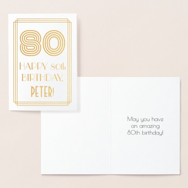 Tarjeta Con Relieve Metalizado 80.º cumpleaños - Aspecto inspirado en el Art Deco (Demostración)