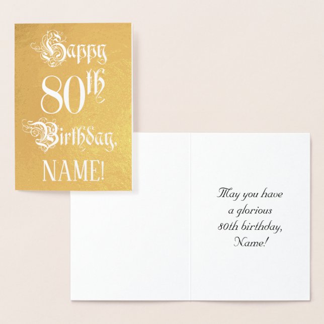 Tarjeta Con Relieve Metalizado 80.º cumpleaños: Elegante, guión ordenado; nombre  (Demostración)