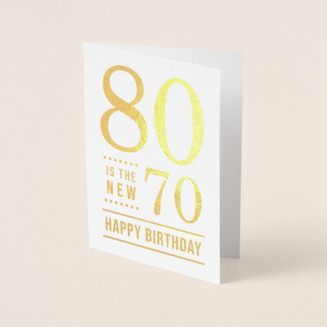Tarjeta Con Relieve Metalizado 80 cumpleaños 80 es el nuevo 70 (Anverso)