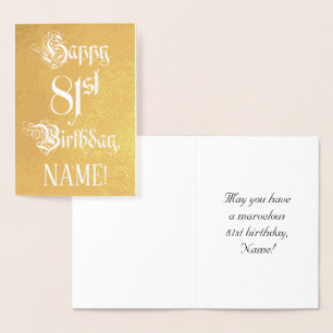 Tarjeta Con Relieve Metalizado 81º cumpleaños: Elegante, guión ordenado; nombre p