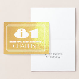 Tarjeta Con Relieve Metalizado 81° cumpleaños: Nombre + Art Deco Inspirado Aspect