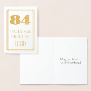 Tarjeta Con Relieve Metalizado 84° cumpleaños: Aspecto inspirado en el Art Deco "