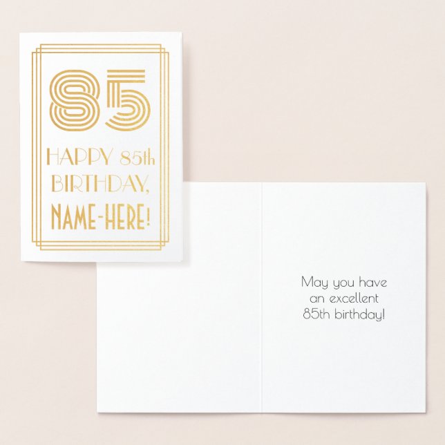 Tarjeta Con Relieve Metalizado 85º cumpleaños - Aspecto inspirado en el Art Deco  (Demostración)