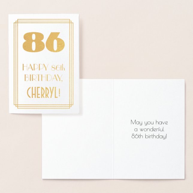 Tarjeta Con Relieve Metalizado 86º cumpleaños: Aspecto inspirado en el Art Deco " (Demostración)