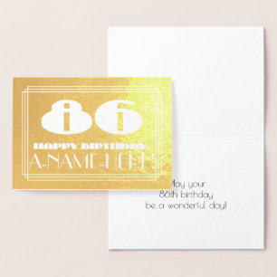Tarjeta Con Relieve Metalizado 86º cumpleaños: Nombre + Art Deco Inspirado Aspect