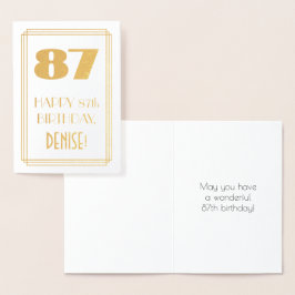 Tarjeta Con Relieve Metalizado 87º cumpleaños: Aspecto inspirado en el Art Deco "