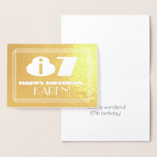 Tarjeta Con Relieve Metalizado 87º cumpleaños: Nombre + Art Deco Inspirado Aspect